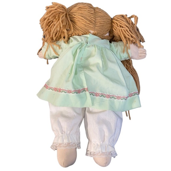 Vtg 80s Handmade Soft Sculpture Cabbage Patch Kid Style Girl Blue Eyes Dress 18” - Picture 5 of 8